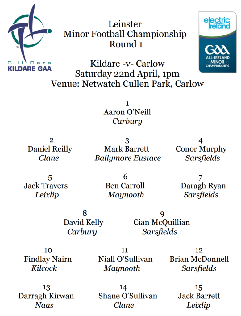 Electric Ireland Leinster MFC Team News – Kildare v Carlow