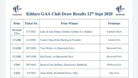 Club Draw Results – September 2020