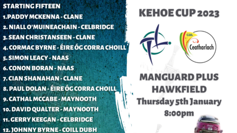 David Herity and his management have named the Kildare Senior Hurling team to play Carlow, Thursday, Jan 5th at 20:00 in Manguard Plus, Hawkfield.