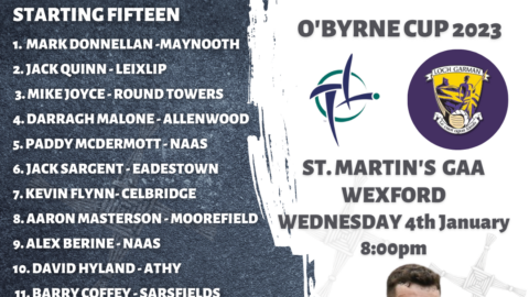 Glenn Ryan has named the Kildare Senior Football team to play Wexford in the first round of the O’Byrne Cup, Wed 4th Jan, in Wexford at 8pm.