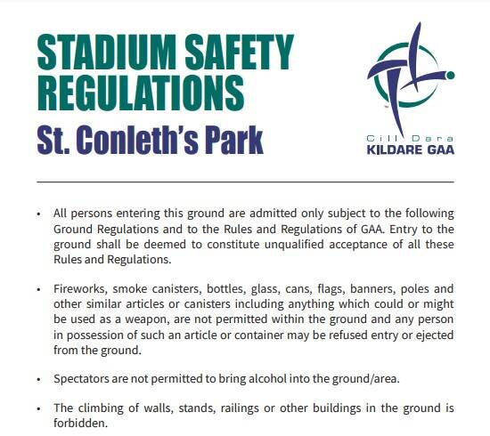 Stadium Safety Regulations for St. Conleth’s Park.